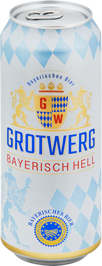 Пиво светлое GROTWERG Bayerisch Hell фильтрованное пастеризованное, 4,7%, ж/б